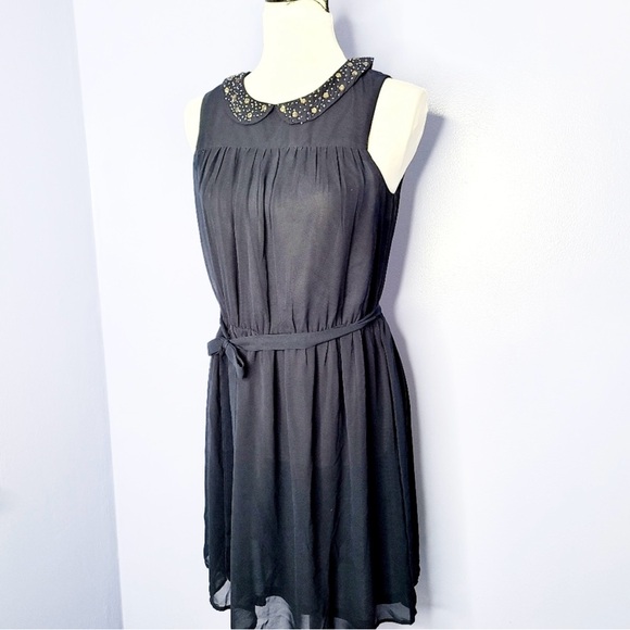 LOFT Navy Blue Dress w/Crystal Embellished Collar - Picture 5 of 7